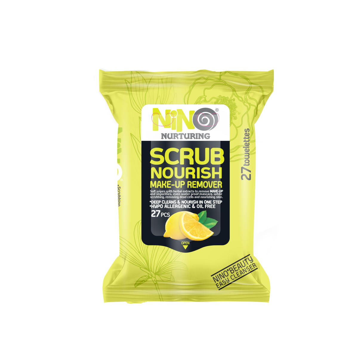 nino035 دستمال مرطوب آرايش پاک کن 27 برگ لايه بردار نینو - Image 1