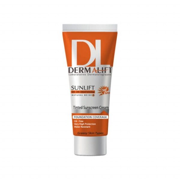 کرم ضد آفتاب رنگی درمالیفت مدل SPF50 محافظ UVA ،UVB، ضد آب، مناسب پوست چرب شماره 2 حجم 40 میلی‌لیتر - بژ طبیعی